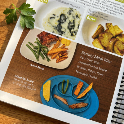 50-page intro on solids — choking, allergens, serving sizes